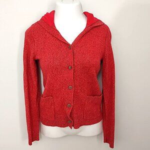 Woolrich Red Button Up Hooded Sweater Cardigan Wool Blend Small